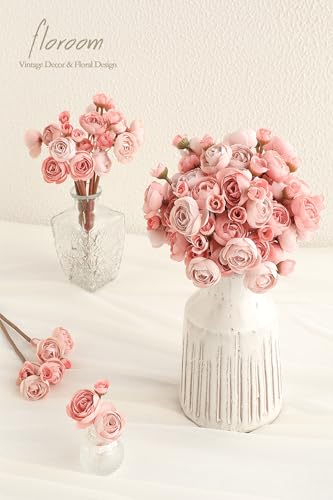Floroom Ranunculus Artificial Flowers 18 Pcs Dusty Rose Faux Silk Mini Ranunculus Bulk Fake Wedding Filler Flowers for DIY Bouquets, Centerpieces, Bridal Shower Decorations & Arrangements - color: Dusty Rose