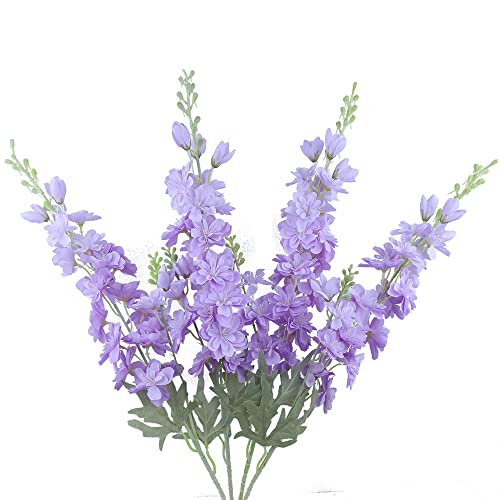 FERIAL Purple Artificial Delphinium Flowers Silk Larkspur Flowers Faux Snapdragon Long Stem Fake Plant Spray Arrangement for Home Office Garden Wedding Table Vase Decor (Purple) - color: Purple
