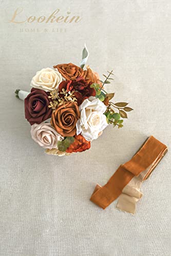 Lookein 7 Inch Wedding Bouquet for Bride Flower Bouquet for Bridesmaid Artificial Flowers Bouquet Rose Bouquet Bridal Bouquet Tossing Bouquet for Wedding Ceremony, Chic Terracotta - color: 7" Chic Terracotta