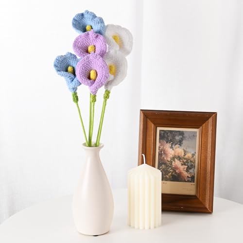 M METERXITY 6-Pack Crochet Flowers, Knitted Artificial Wool Calla Lily for Mother's Day/Wedding/Birthday/DIY Decor, Handmade Knitted Flowers [White, Purple, Blue] - color: White, Purple, Blue
