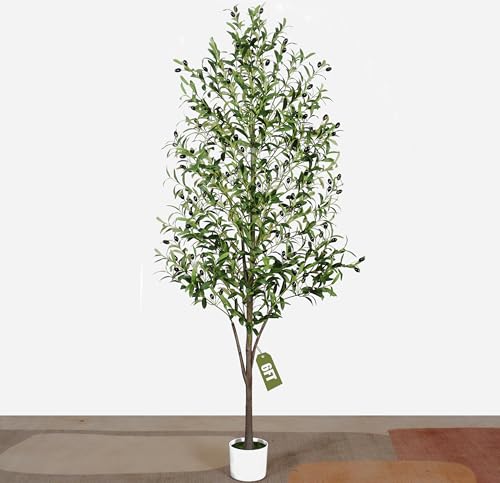 Artificial Olive Tree with White Pot,6FT high, Fake Tree containing 1440 Dense Leaves and 80 Highly Simulated Olive Fruits, Suitable for Home Office Living Room Floor Decoration - color: A