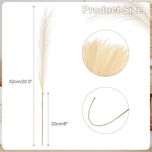 uxcell 50 Pcs Faux Pampas Grass 52cm/20.5" Artificial Fake Dried Pampas Grass Decor with Stem for Floor Vase Filler, Wedding Decoration, Home Decoration, Beige - color: Beige