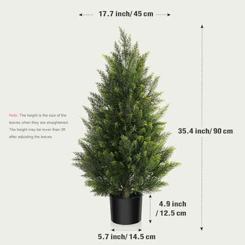 Vitalismo Outdoor Artificial Cedar Topiary Tree, Faux Evergreen Shrubs for Front Porch Decor, Lifelike Fake Bushes Plants for Home Living Room Front Door Decor (1, 3ft) - size: 3ft