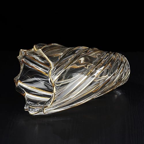 Hand Painted Gold Crystal Vase 11.2 inch Tall-Unique Whirlwind Shaped Glass Large Vase Home Office Decor for Living Room Dining Table Centerpieces, Birthday and Wedding.