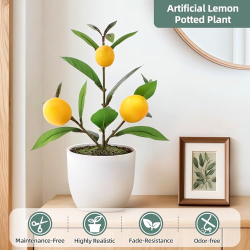 2 Pack Small Artificial Orange Tree Potted, 10.2" Fake Lemon Plant | Realistic Mini Faux Lemon Plant with Pot, Fade & Weather Resistant, Durable No Aging, Ideal Indoor Decor for All Home Styles - color: Lemon-2pcs