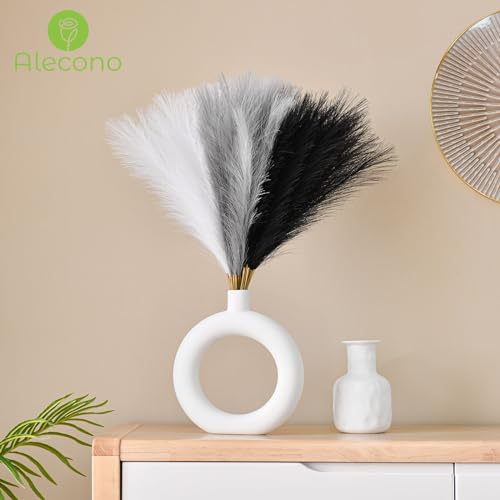 Alecono 30Pcs Pampas Grass Decor, 17" Black Pampas Grass Decor Flower Arrangement and Vase Filler for Boho Home Wedding Party Decoration(Black, White, Grey) - color: Black White and Grey, size: 30pcs