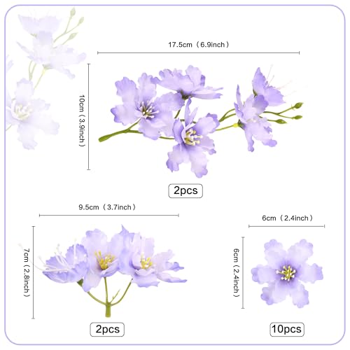 14PCS Artificial Cherry Blossom Cake Toppers Light Purple Cherry Flowers Cake Ornament for Floral Birthday Cake Decors Wedding Bridal Shower Mother's Day Party Artificial Flower Decoration Supplie - color: Light Purple