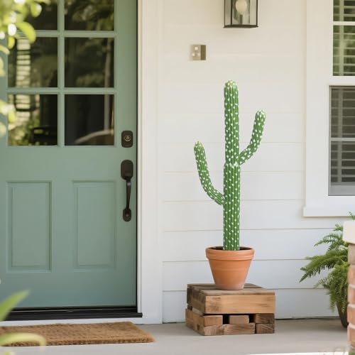 momoplant Artificial Cactus Succulent Plant, 34 Inch Tall Faux Fake Desert Cacti Plant with Black Planter for Home Garden Office Floor Decor - size: 34inch-new green