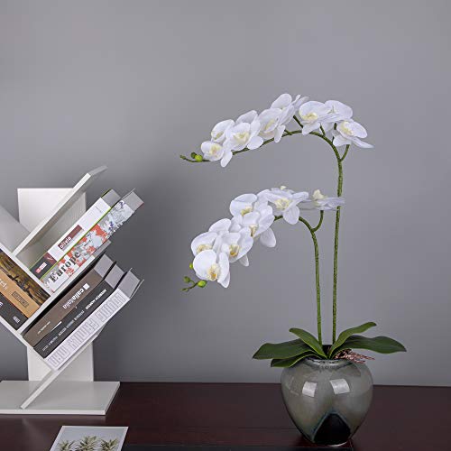 Fnize Orchid Stems Artificial Flowers Real Touch Latex Faux Phalaenopsis Branches 9 Large Blooms 38 Inches 2pcs White - color: White