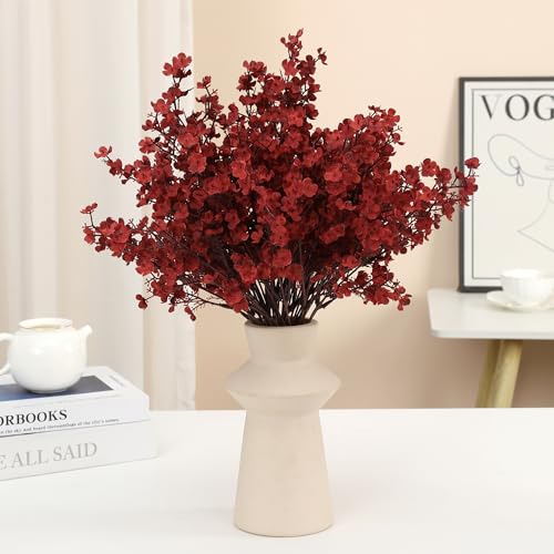 6PCS Artificial Baby Breath Flowers Fake Silk Real Touch DIY Floral Bouquets Decor Wedding Party Decoration Arrangements(Wine Red) - color: Wine Red