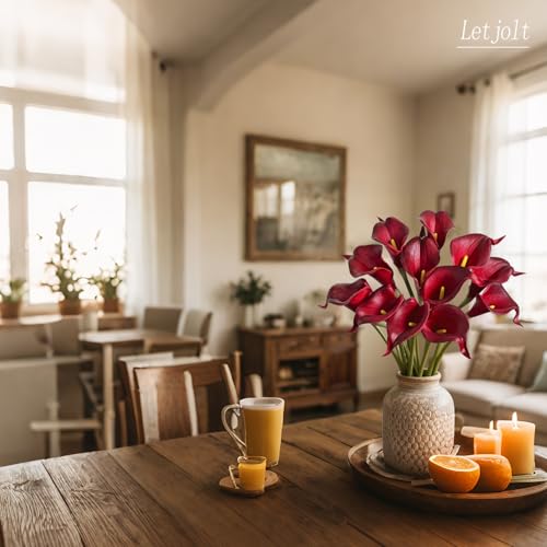 Letjolt Artificial Calla Lily Flowers 12Pcs, Dark Red | Wedding Bouquet, Home Decoration, Faux Calla Lilies - color: Dark Red