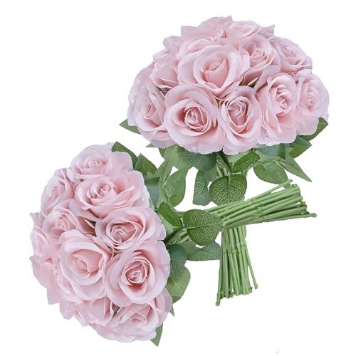 JUSMAI 30pcs Roses Artificial Flowers Real Touch Fake Flowers with Long Stems Silk Flowers for Wedding Bouquet Centerpices Decorations Party Bridal Baby Shower Home Decor (Dusty Pink) - color: Dusty Pink, size: 30PCS