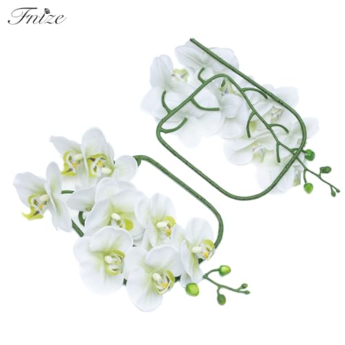 Fnize Faux Orchid Stems Real Touch Artificial Phalaenopsis Flowers Latex Petals 38 Inches 2pcs (Green White) - color: Green White