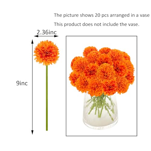 Kimura's Cabin 20Pcs Orange Chrysanthemums Artificial Flowers Marigolds Ball Flower with Stem Silk Fake Mums Fall Flowers for Autumn Home Table Centerpieces Day of The Dead Decor Halloween Arrangement - color: Orange Yellow