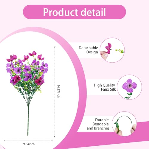 Artificial Faux Plants Flowers Outdoor Spring Summer Decoration, 12 Bundles Fake Silk Colorful Daisy Eucalyptus Realistic UV Resistant for Outside Home Planter Porch Yard Decor (Purple Red Lotus) - color: Purple Red & Lotus B