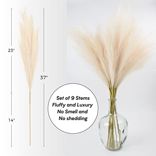 Faux Pampas Grass, 9 PCS 37''/3.1FT Tall Fluffy Fake Pompas Floral, Large Artificial Pompous Grass Branches for Floor Vase Fillers, Boho Farmhouse Room Wedding Decor - color: Ivory