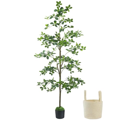 Caxchiling Artificial Black Olive Tree 6FT, Fake Potted Tree for Indoor Outdoor, Lifelike Faux Floor Plants with Moss Topper and Cotton Basket, Home Office Living Room Bedroom Doorway Hallway Decor - color: Black Olive