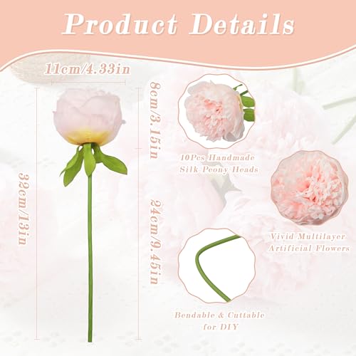 SITUMEIZI 10PCS Artificial Peony Flowers, Real Touch Fake Silk Bouquet with Stems for Home Mothers Day Wedding Party Centerpieces Table Decoration Indoor(Light Pink) - color: Pink