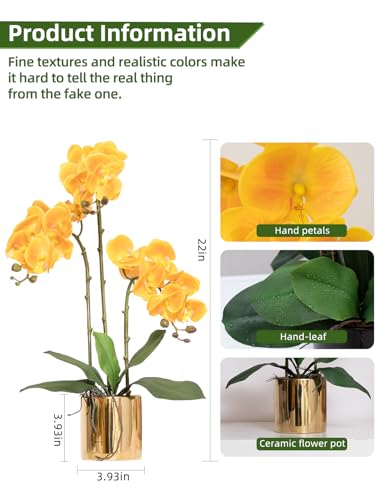 Artificial Orchid Flowers Set Fake Phalaenopsis Flower Faux Butterfly Orchid Real Touch Orchid for Wedding Home Office Party Hotel Yard Decoration Restaurant - color: Yellow
