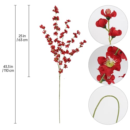 43.3’’ Red Delphinium Artificial Flowers 5pcs Long Stem Faux Larkspur Flowers Artificial Silk Flowers for Floor Vase Wedding Centerpiece Home Garden Decoration(Red) - color: Red