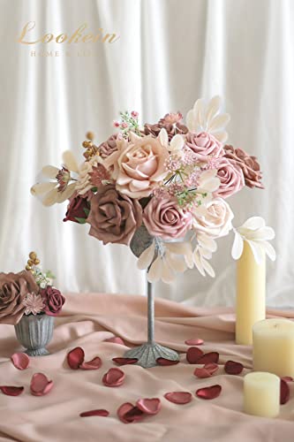 Lookein Artificial Flowers for DIY Wedding Decoration Bridal Bouquet Table Centerpieces Flower Wreaths Aisle Flowers Home Decor, Belle Dusty Rose - color: Belle Dusty Rose