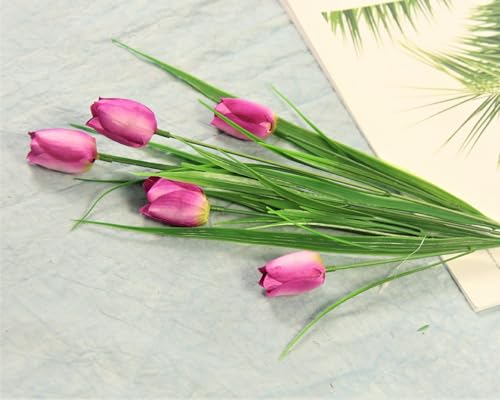 10 Bundles Artificial Tulips Flowers Outdoor,16.5 inch UV Resistant Fake Tulips Real Touch Flowers,Faux Tulips Realistic Flowers for Home Garden Outside Wedding Decor (Purple) - color: Purple