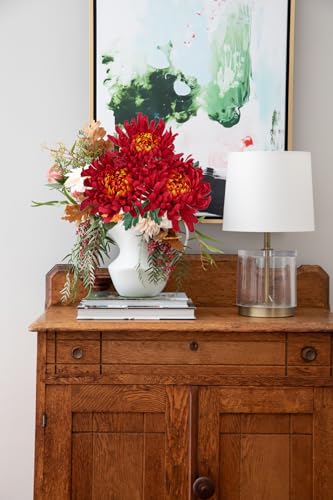Briful 6 Pcs Orange Red Artificial Mums for Outdoors Fall – 25.6’’ Long Stem Faux Chrysanthemums, Large 6’’ Silk Fall Flowers for Wedding Bouquets, Centerpieces, Porch Décor, Indoor Home Decoration - color: Orange Red