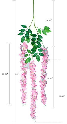 Duovlo 12 Piece Artificial Silk Wisteria Vine 3.6 Feet Ratta Hanging Flower Garland String Home Party Wedding Decor (Dark Pink) - color: Dark Pink