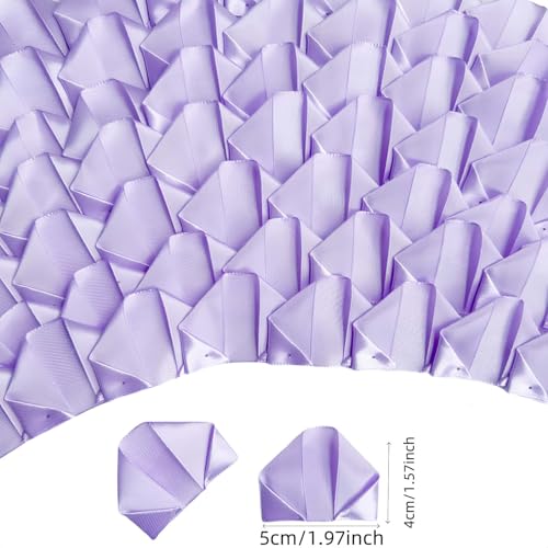 100-Piece Preformed Satin Ribbon Petals, Half-Finished DIY Project for Crafting Beautiful Never-Die Roses & Bouquets (Light Purple) - color: 100 Pcs Light Purple