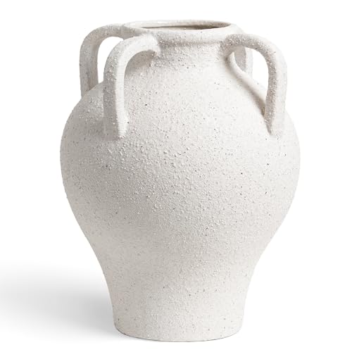 Large White Ceramic Vase - 10.8 Inch Rustic Farmhouse Vase with Handles for Home Decor, Vintage Tall Vases for Living Room, Table, Bathroom, Holiday & Weddings (Rock Sand White) - color: 10.8 Inch-rock Sand White