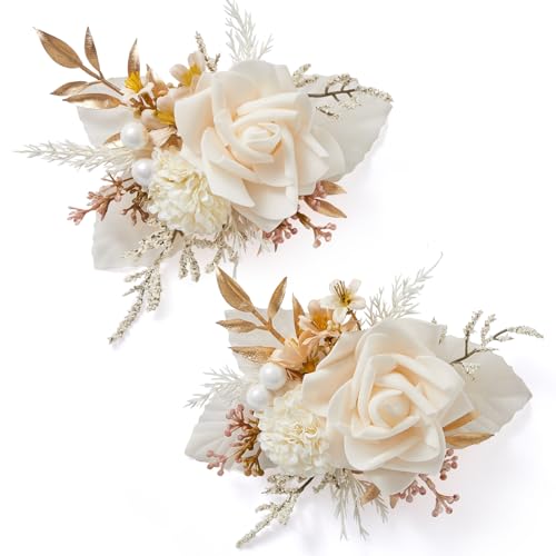 Serwalin 2 Pcs Boutonniere, 6-7 Inch Champagne Corsage for Wedding, Boutonniere for Men Groom and Best Man Prom Ceremony Anniversary Party Suit - color: A Champagne, size: Boutonniere-2pcs