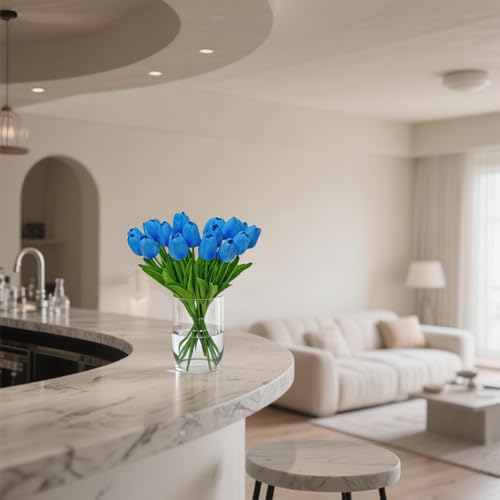 20pcs Fake Tulips Artificial Flowers Faux Flowers PU Faux tulips 13 Inch Mother's Day Easter Valentine’S Day Gifts in Home Kitchen Spring Decorations For Home (Sky Blue) - color: Sky Blue