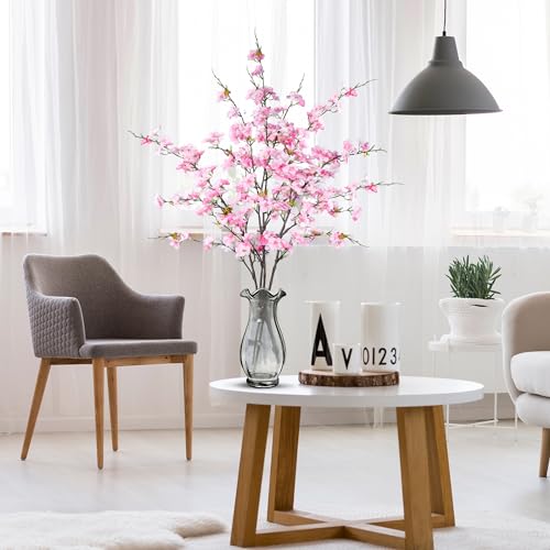 Sggvecsy Artificial Cherry Blossom Flowers 4 Pcs Faux Cherry Blossom Stems Faux Silk Cherry Blossom Branches 43’’ Fake Flowers Long Stems for Vase Arrangements Home Wedding Table Decor (Pink) - color: Pink
