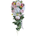 9.8 Inch Cascading Bridal Bouquet Waterfall Cascade Wedding Bouquet Bride with Artificial Rose Peony Flower Rustic Boho Wedding Ceremony Bouquet Pale Pink and White - color: Pale Pink & White