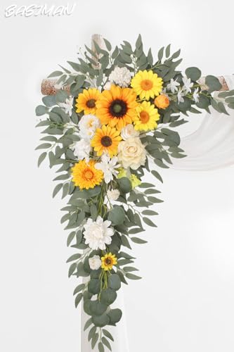 Arch Flowers with Drapes Kit (Pack of 3) for Wedding Ceremony Arbor and Reception Backdrop Decoration Wedding Welcome Signs Floral Birthday Party Decoration(Sunflower) - color: Sunflower