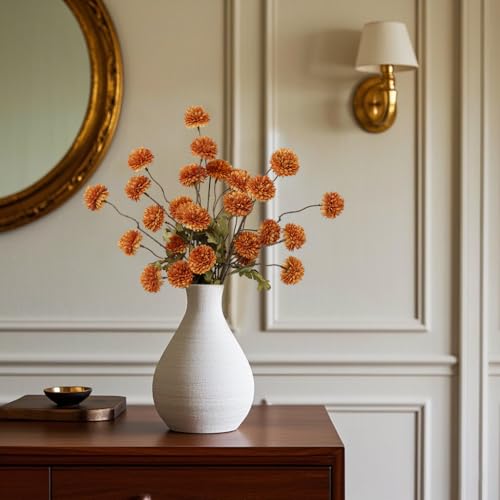 DuHouse 6pcs Artificial Flowers Faux Silk Pompon Mum,Silk Small Mini Chrysanthemum Ball with Stems for DIY Wedding Bouquets Centerpieces Vase Home Table Kitchen Decorations(Burnt Orange) - color: Burnt Orange, size: 6pcs