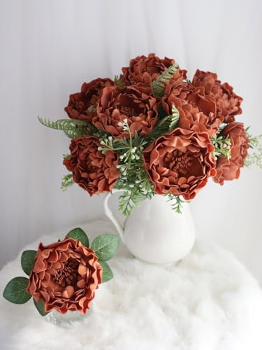 Artificial Flowers 16PCS 4" Burnt Orange Blooming Peonies Fake Roses with Stem for DIY Wedding Bouquets Centerpieces Baby Shower Party Home Decorations - color: Burnt Orange
