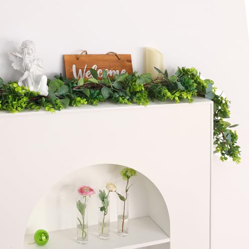 JPSOR 4pcs 26.4ft Artificial Eucalyptus Garland Greenery Garland Fake Eucalyptus Leaves for Wedding Arch Farmhouse Mantle Table Runner Centerpiece Home Party Christmas - size: 4pcs of vines