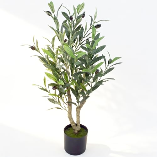 Artificial Olive Potted Tree, 28" Tall Tabletop Fake Olive Tree with Fruits Lifelike Faux Greenery Plants in Pot for Indoor Livingroom Kitchen Bedroom Office Home Decor (B) - color: B-28in