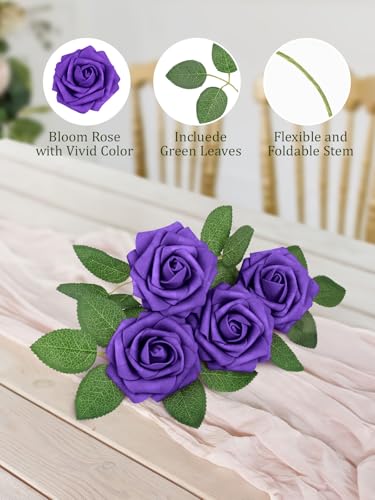 MACTING Purple Artificial Flowers 30PCS Fake Roses with Stem Real Touch Soft Foam Roses for Mothers Day DIY Wedding Bouquet Table Centerpieces Party Bridal Shower Home Summer Decorations - color: Purple-1, size: 30PCS