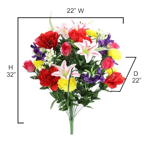 Admired by Nature 40 Stem Artificial Flowers Roses Lily Peony Mixed Bush Spring Faux Flower Arrangement - for Indoor Outdoor Wedding Home Decor, Cemeteries and Funerals, Events, Crafts - Spring - color: Spring