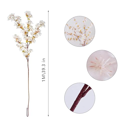 39.3 Inch White Cherry Blossom Branches Fake Cherry Blossom Bouquets Long 3pcs Branches Flowers Stems Silk Tall Japanese Fake Flower Arrangements for Home Wedding Party Decoration - color: Ivory
