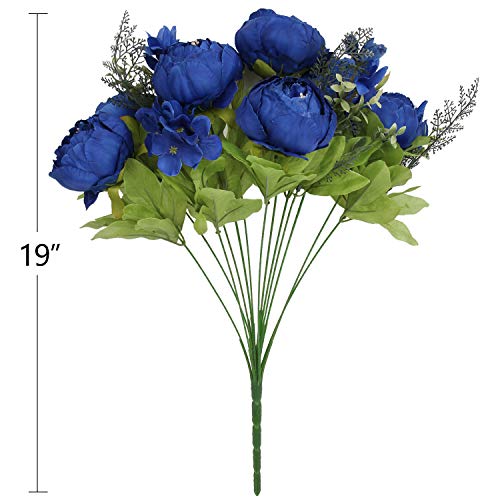 Silk Peony Bouquet Vintage Artificial Peonies Flower for Home Wedding Party Decor (1pcs, Royal Blue) - color: Royal Blue