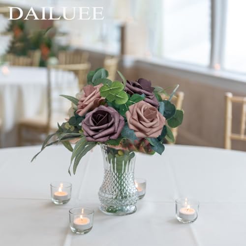 Artificial Roses Flowers 16Pcs Real Touch Roses with Stem Foam Fake Roses for DIY Wedding Bouquets Centerpieces Arrangement Party Baby Shower Home Decorations (Pink & Purple) - color: Pink&purple