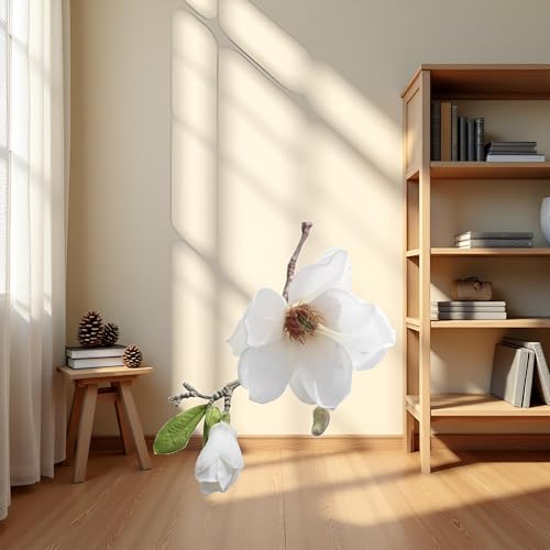 White Artificial Magnolia Fake Silk Flower Single Floral Home Decor Living Room Bedroom Garden Party Wedding Decoration in Pots Vase for Desk Table, Artificial Flowers, Home Décor, Decorations