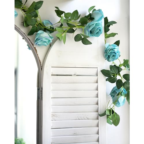 FiveSeasonStuff 29 Ft 4 Pack Rose Silk Flower Garland Artificial Flowers Decoration Hanging Floral Décor for Wedding Baby Shower Birthday Party Garden (Sky Blue) - color: Sky Blue