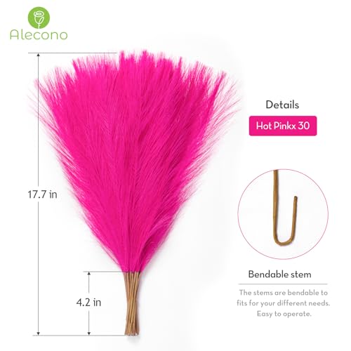 Alecono Hot Pink Pampas Grass 17in 𝟯𝟬𝙋𝙘𝙨, Artificial Faux Fluffy Pampas Grass Decor for Home Wedding Centerpieces Party - color: A Hot Pink, size: 30pcs
