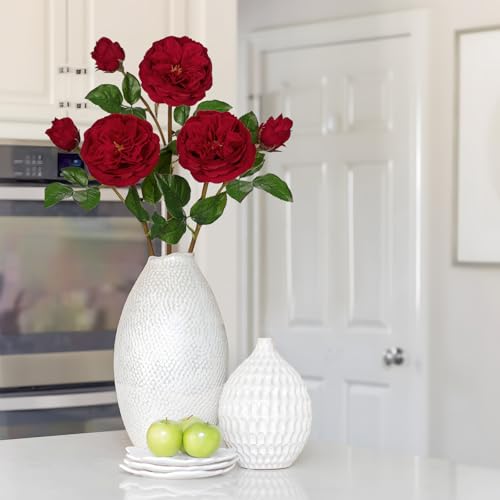 Real Touch Artificial Roses (Set of 3) – 23.6" Long Stem Red Garden Roses – Lifelike Faux Silk Flowers for Wedding Bouquets, Home Décor, Centerpieces & Floral Arrangements - color: Crimson Red, size: 3 PCS