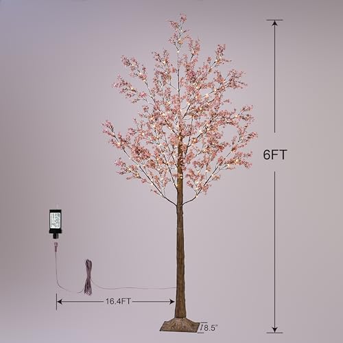 LIGHTSHARE 6FT Lighted Cherry Blossom Tree with 171 LED Warm White Lights, Artificial Sakura Tree with Dimmable Timer Transformer, Indoor Outdoor Decorative Tree with Ground Stakes - style: 6FT Sakura Tree