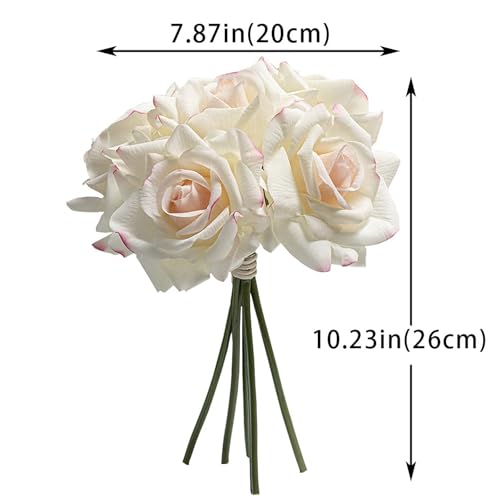 Artificial Roses-10-pcs Soft Touch Fake Flowers with Stems, Realistic Bridal Bouquet & Bulk Home Party Wedding Decor Roses - color: White Pink 10pcs